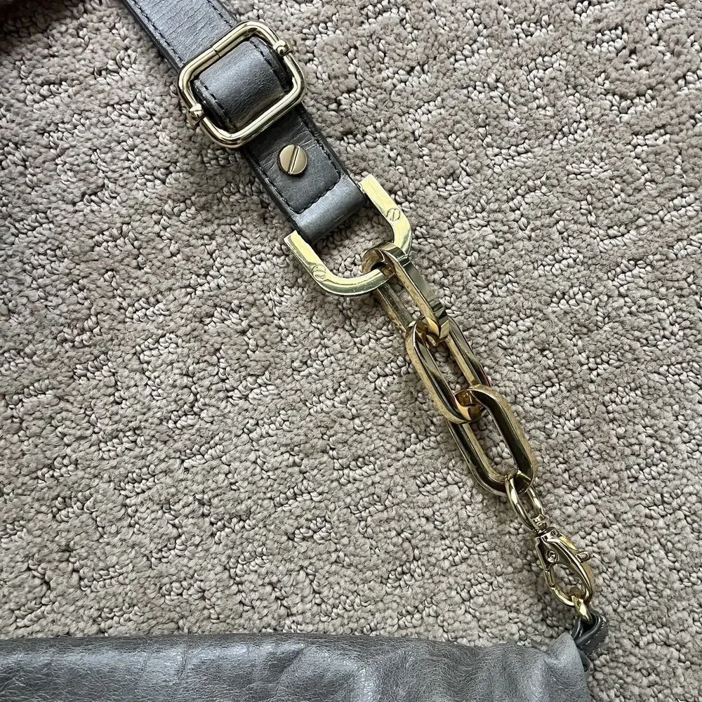 Tory Burch Convertible City Messenger Gray Leather Gold Chain Foldover Crossbody